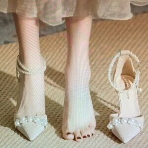 Elegant Pearl-Embellished Cream Heels